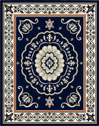Navy Floral Medallion Baroque Rug