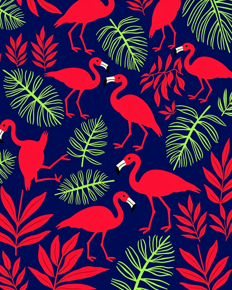 Tropical Flamingo Foliage Design Rug