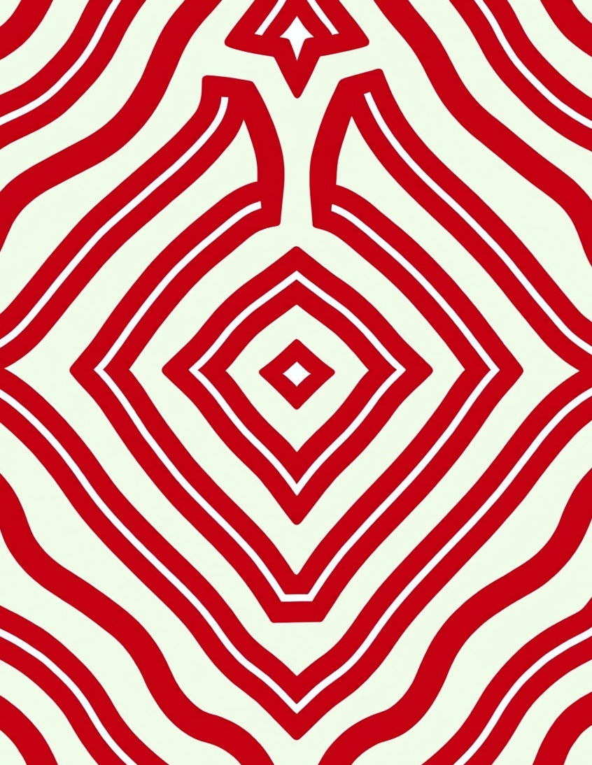 Red White Diamond Wave Pattern Rug