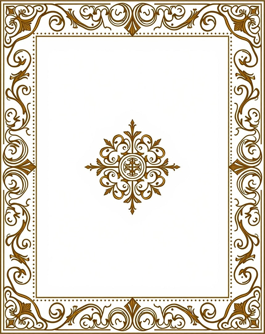 Ornate Gold Scrollwork Center Medallion Rug