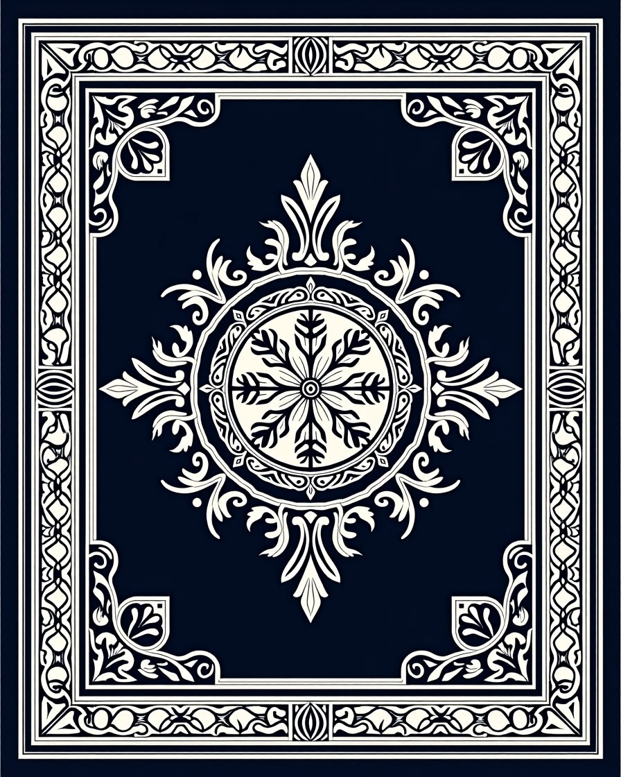 Classic Black White Medallion Ornament Rug