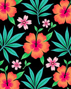 Vibrant Coral Hibiscus Tropical Foliage Rug