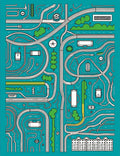 Whimsical Teal City Maze Art Rug