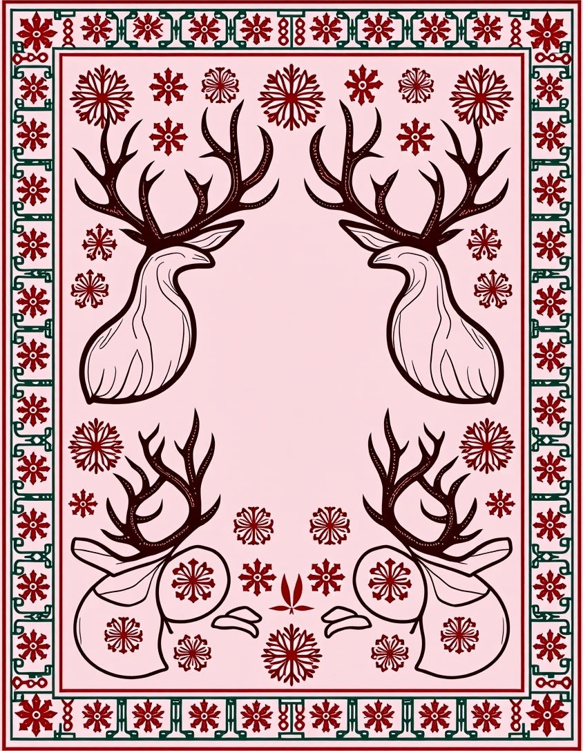 Crimson Deer Snowflakes Border Rug