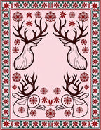Crimson Deer Snowflakes Border Rug