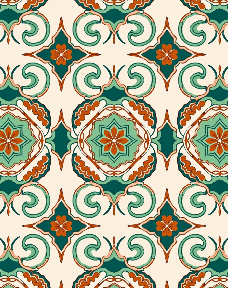 Floral Medallion Scrollwork Pattern Rug