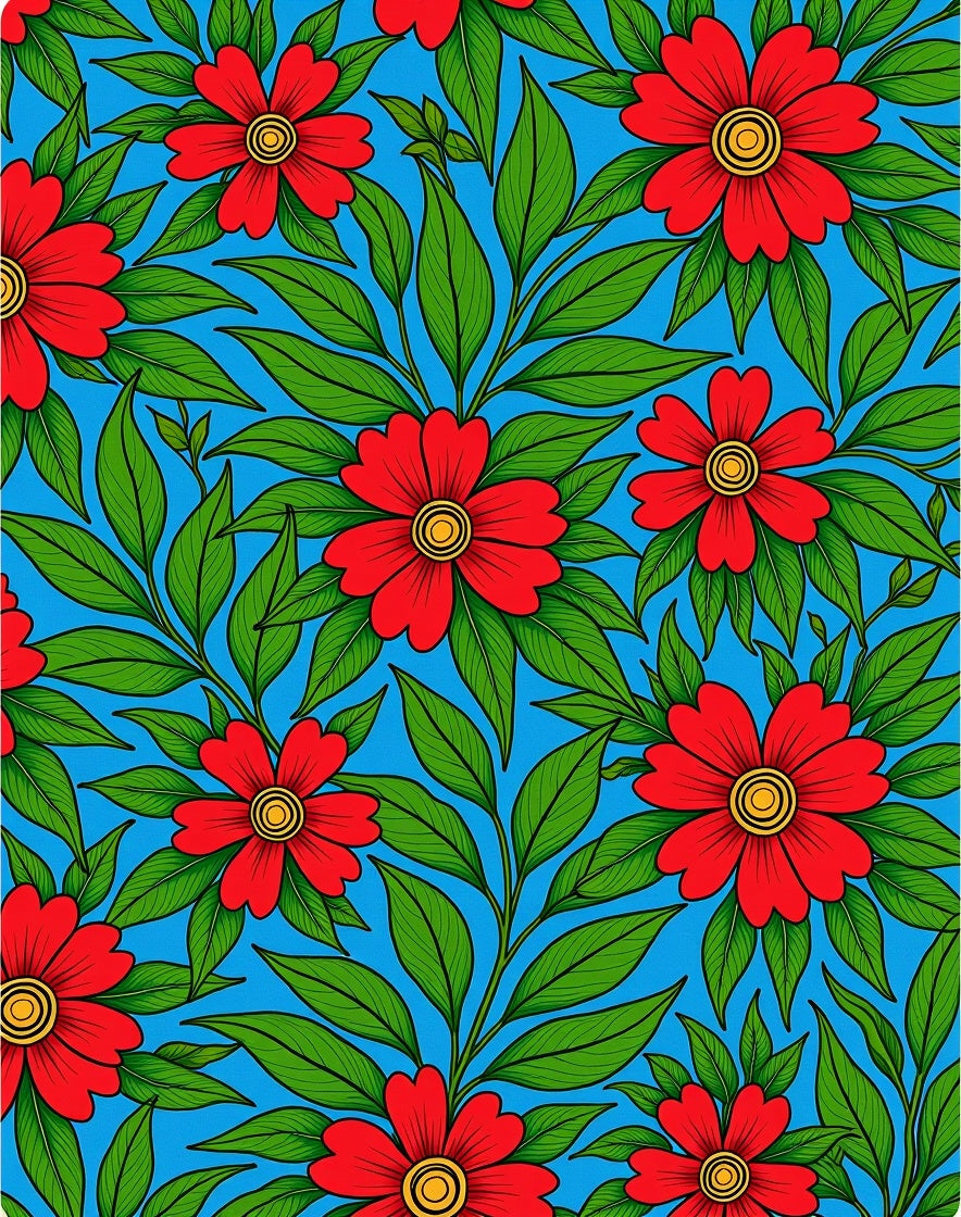 Red Floral Vivid Blue Pattern Rug