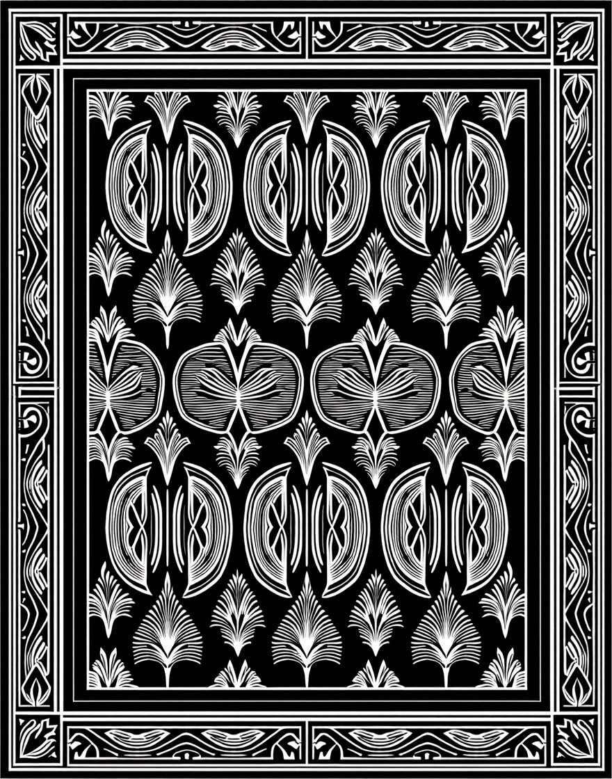 Abstract Black White Repeating Motif Rug