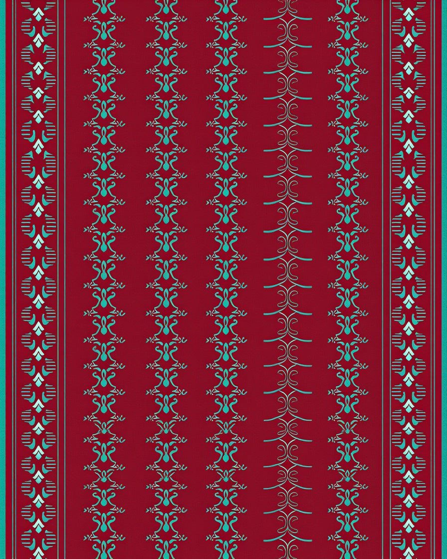 Red Turquoise Vertical Stripe Design Rug