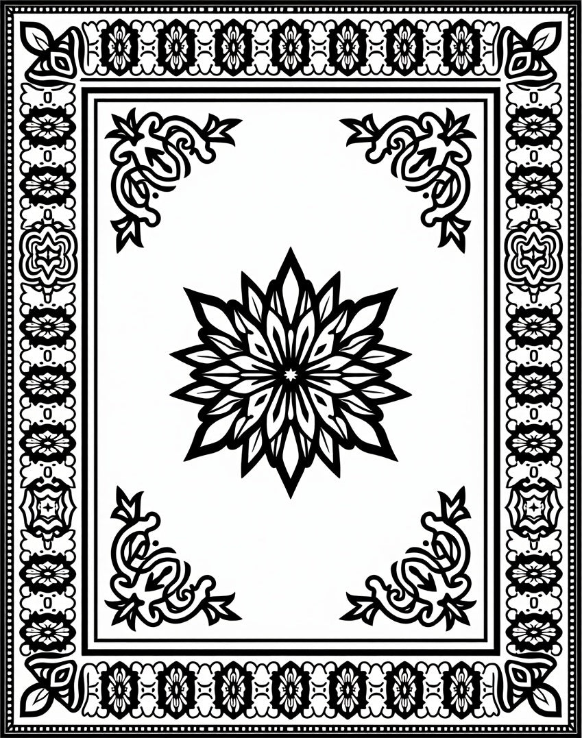 Ornate Black and White Mandala Design Rug