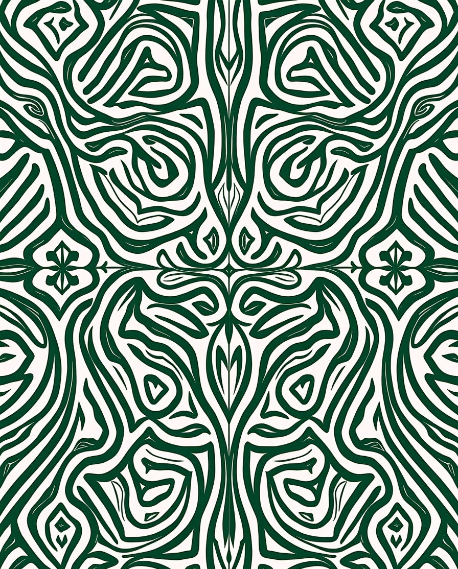 Symmetrical Green And White Organic Pattern Rug