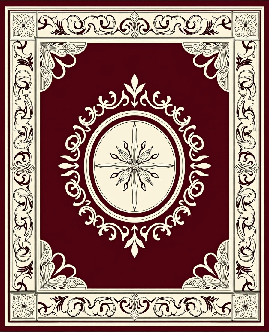 Ornate Floral Scroll Border Design Rug