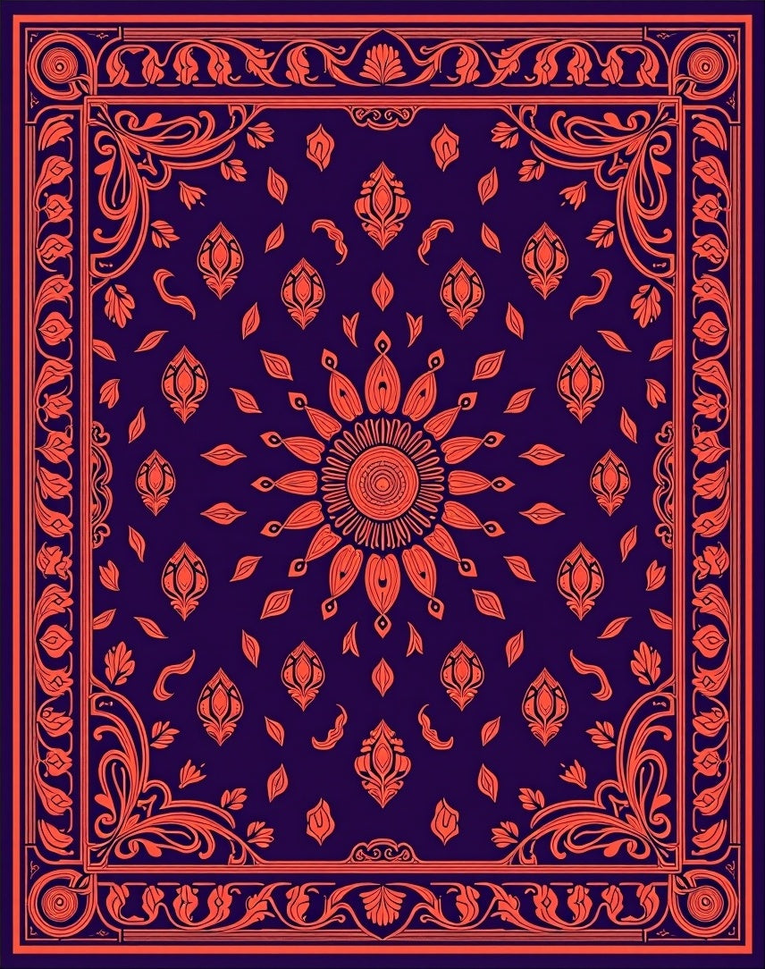 Ornate Floral Sunburst Pattern Rug