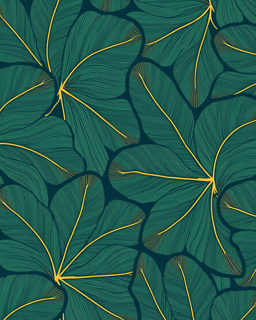 Elegant Green Yellow Leaf Pattern Rug