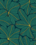 Elegant Green Yellow Leaf Pattern Rug