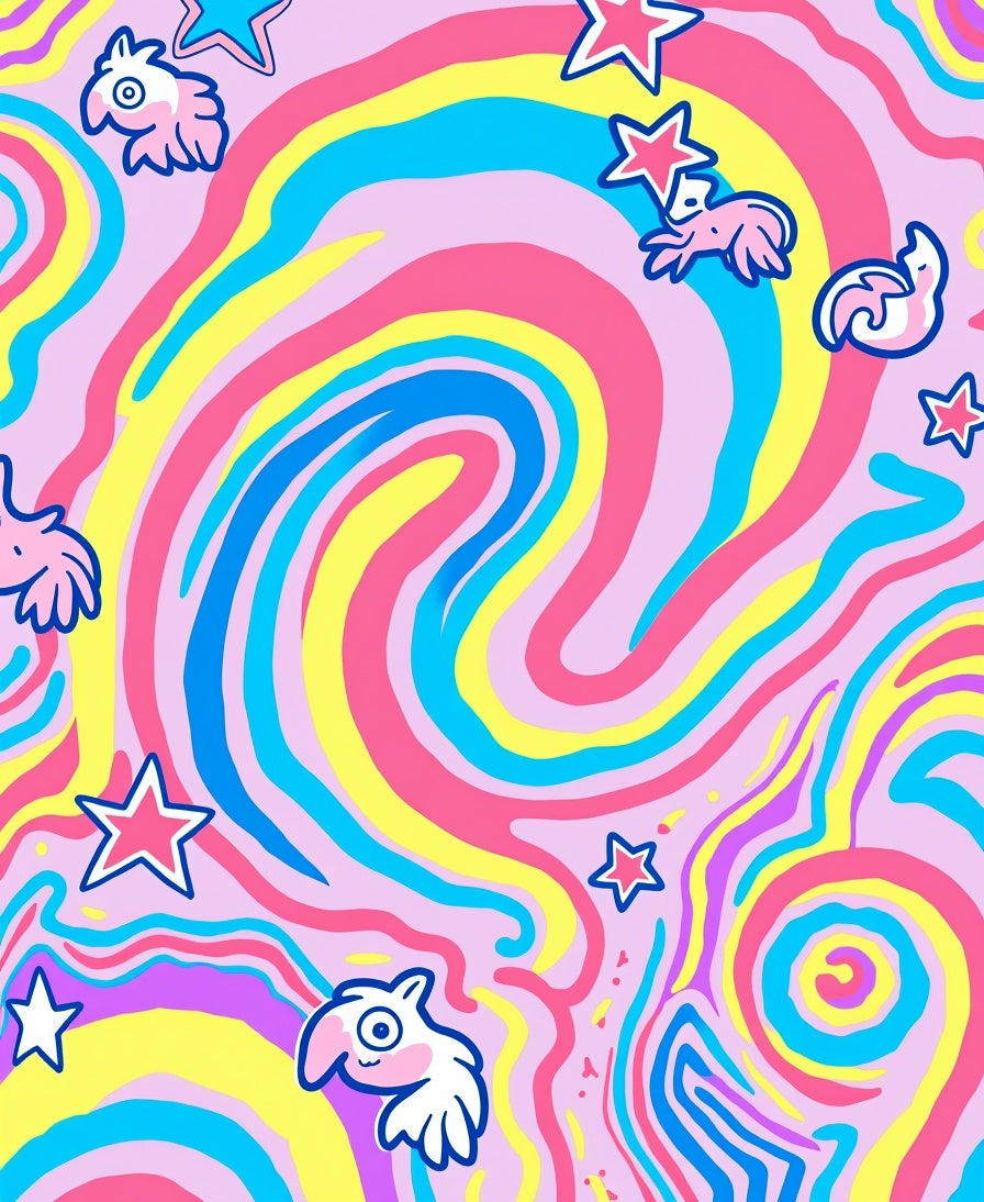 Whimsical Swirls Stars Pattern Rug