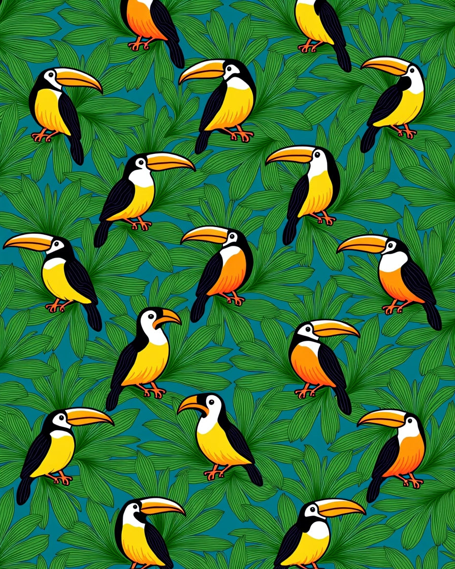 Tropical Toucan And Leaf Pattern Rug
