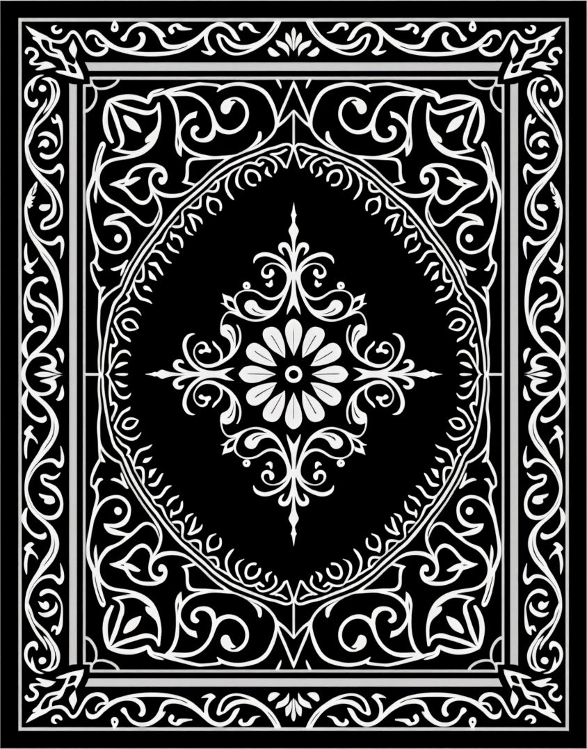 Black And White Floral Intricate Design Rug