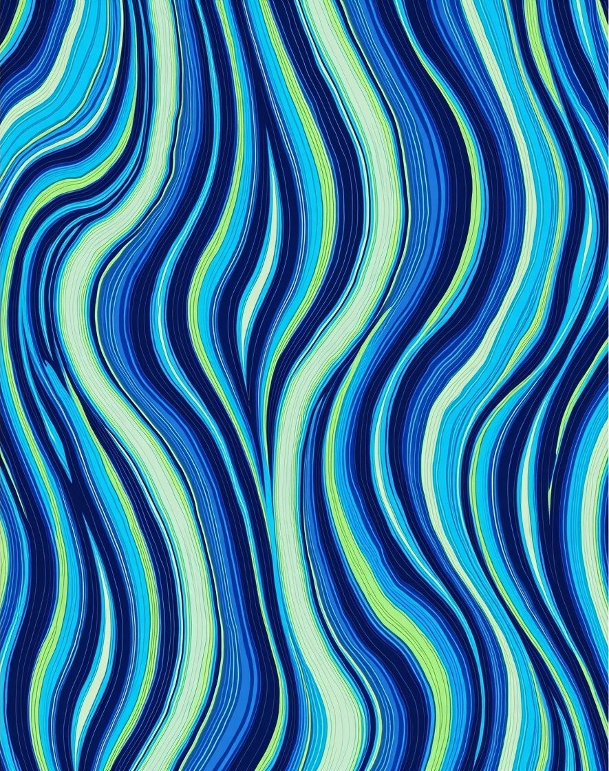 Cool Blue Green Fluid Waves Rug