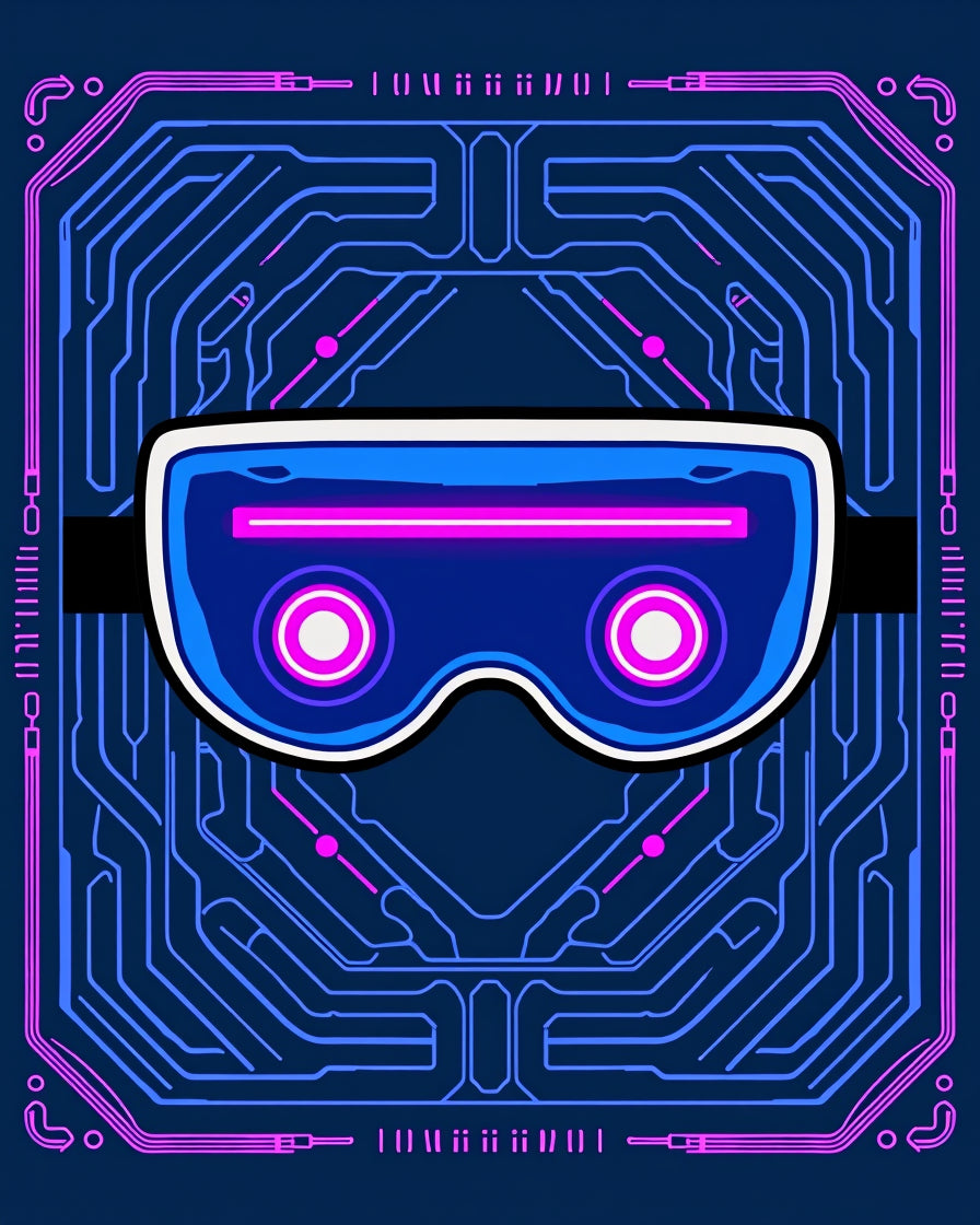 Futuristic VR Goggles Circuit Board Design Rug
