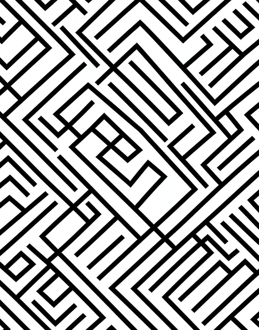 Abstract Black White Geometric Maze Rug