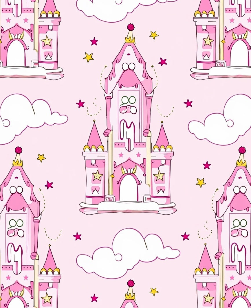 Pink Castle Clouds And Stars Pattern Rug