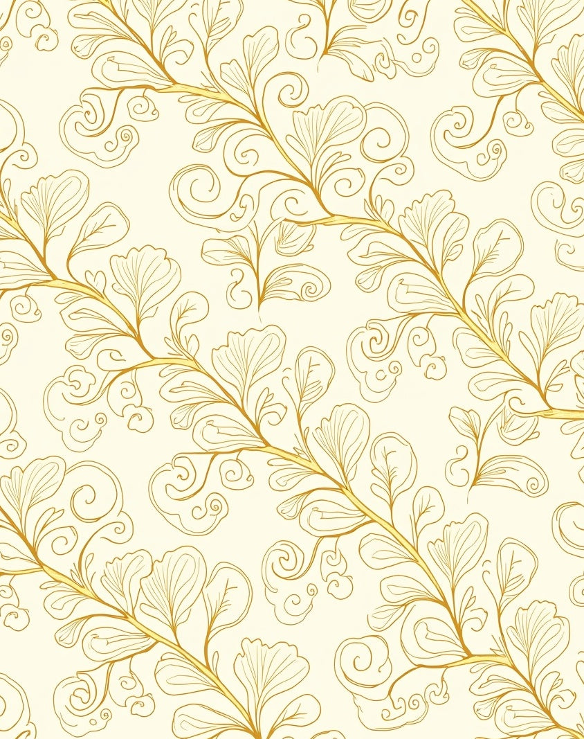 Elegant Golden Swirl Leaf Pattern Rug
