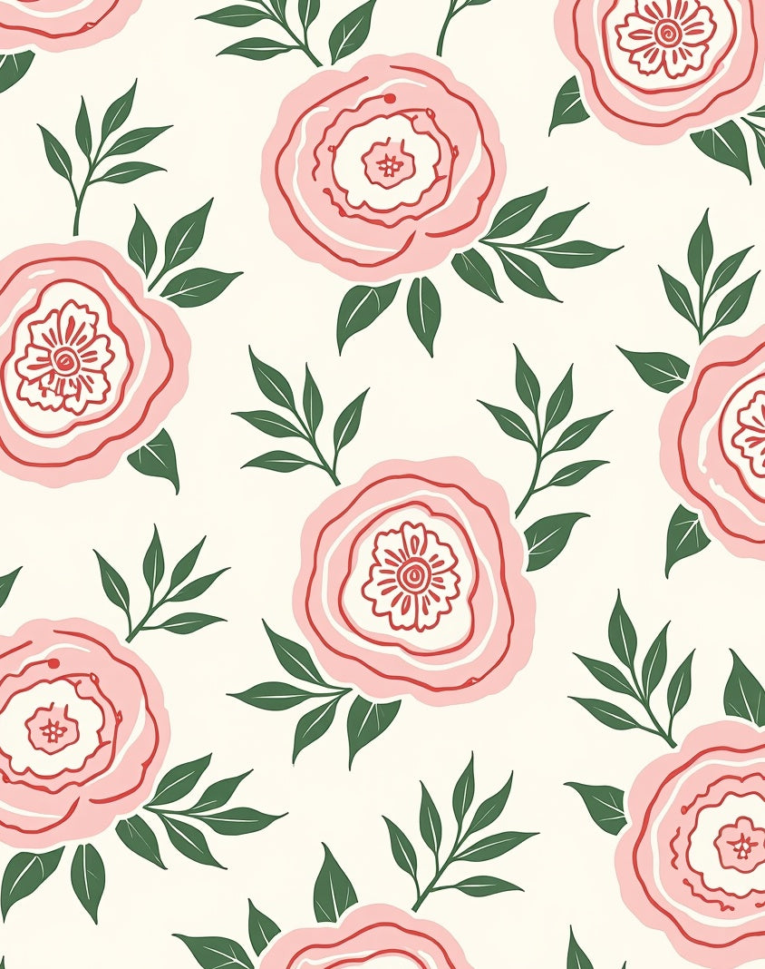 Pink Blossom And Leaf Pattern Rug