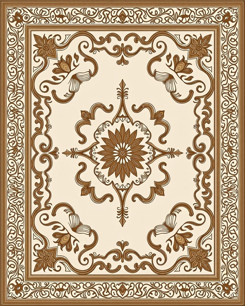 Elegant Brown Floral Damask Rug