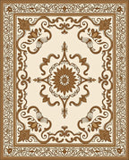 Elegant Brown Floral Damask Rug