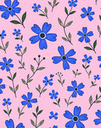 Blue Floral Pattern On Pink Background Rug