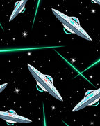 Retro Space UFOs and Green Rays Rug