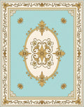 Ornate Gold Floral Ivory Turquoise Rug
