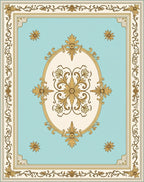 Ornate Gold Floral Ivory Turquoise Rug