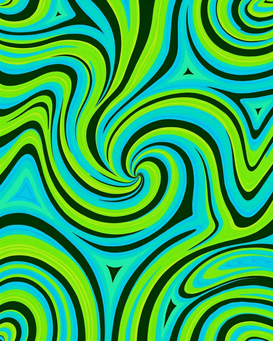 Swirling Green Blue Psychedelic Pattern Rug