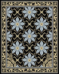 Ornate Floral Patterned Black Gold Rug