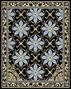 Ornate Floral Patterned Black Gold Rug