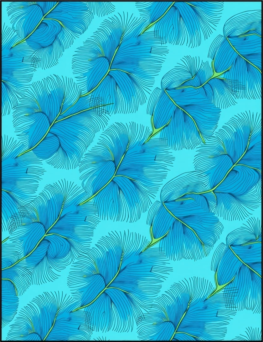 Abstract Blue Feather Pattern Rug