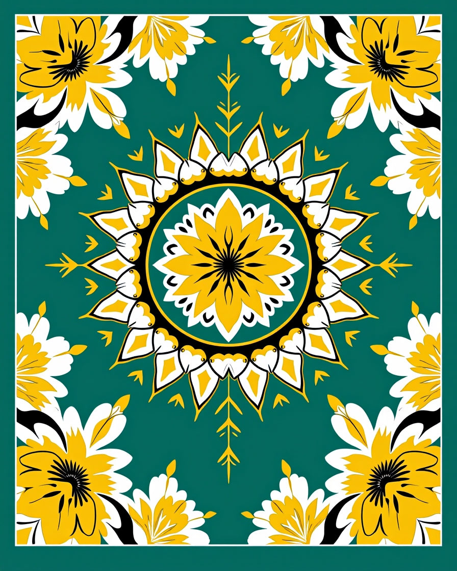 Bold Floral Sunburst Teal Rug