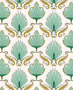 Art Nouveau Floral Leaf Scroll Pattern Rug