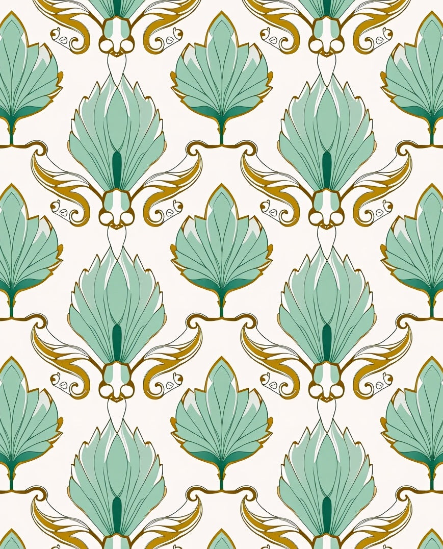 Art Nouveau Floral Leaf Scroll Pattern Rug