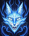 Electric Blue Mystical Cat Design Rug
