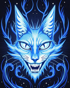 Electric Blue Mystical Cat Design Rug