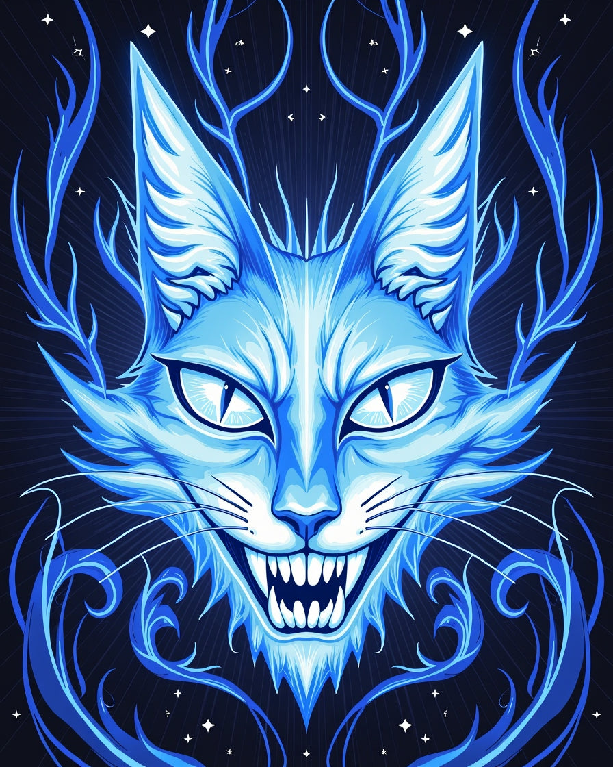 Electric Blue Mystical Cat Design Rug