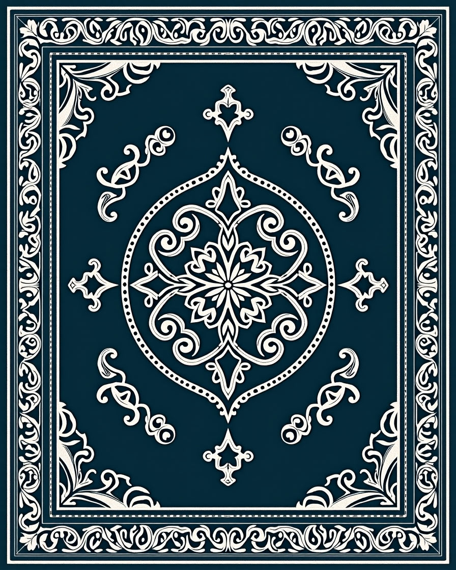 Ornate Floral Medallion Inlaid Geometric Rug