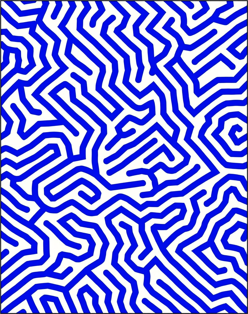 Abstract Blue Maze Pattern Rug