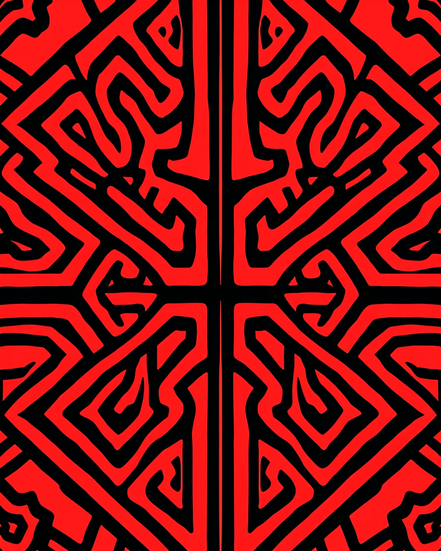 Bold Red Black Maze Pattern Rug