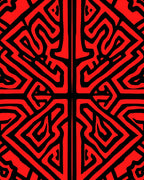 Bold Red Black Maze Pattern Rug