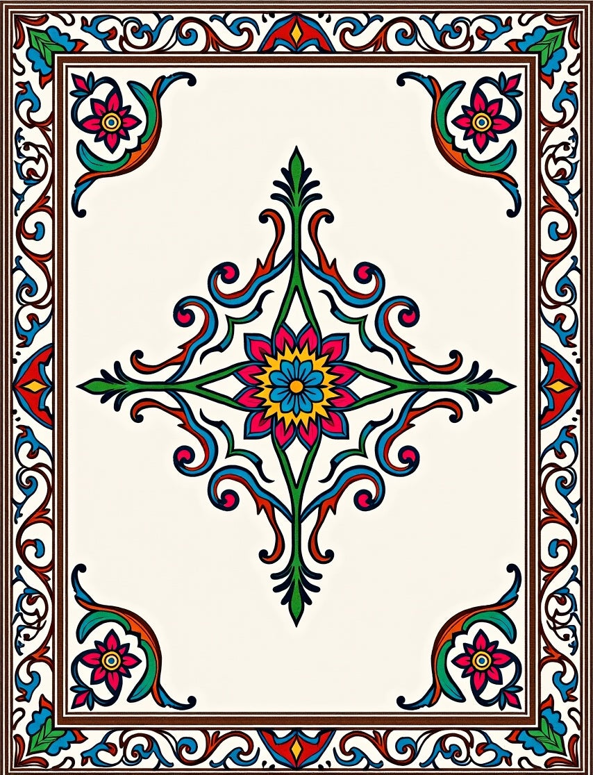 Ornate Floral Border Pattern Rug