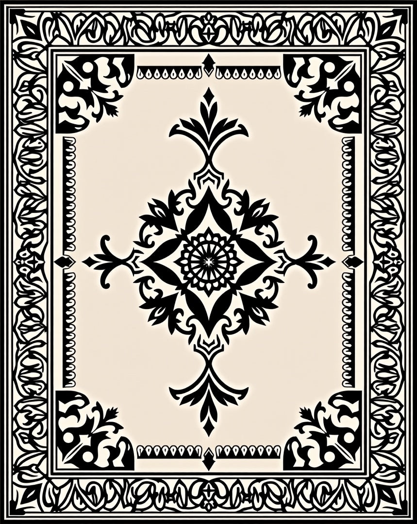 Classic Black Floral Medallion Rug